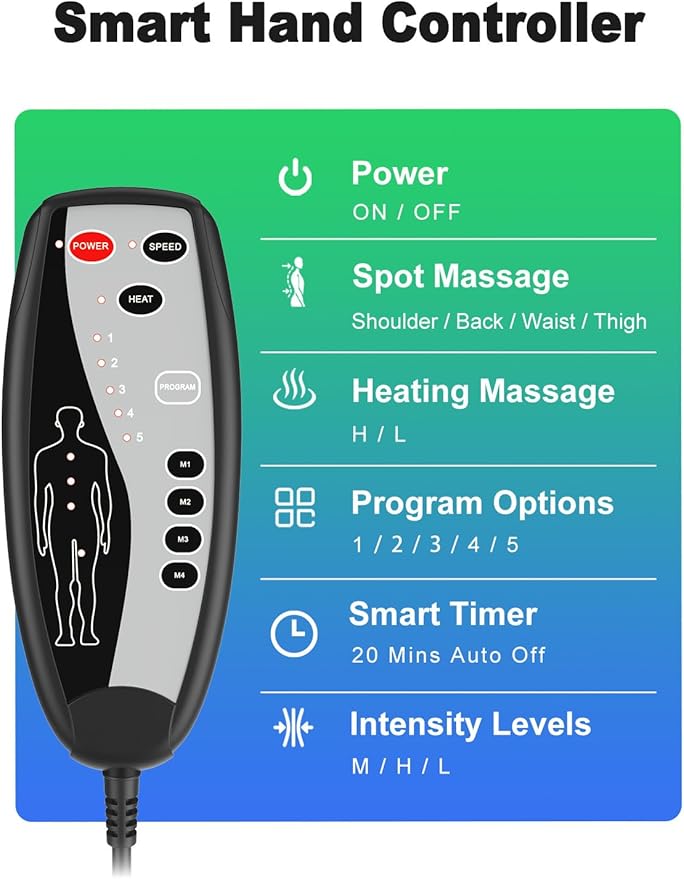 Vibration Back Massager for Chair with Heat, Massage Chair Heating Pad with Lumbar Traction, Seat Massager for Seniors, Office Workers & Family, Fatigue & Pain Relief in Office, Home Use