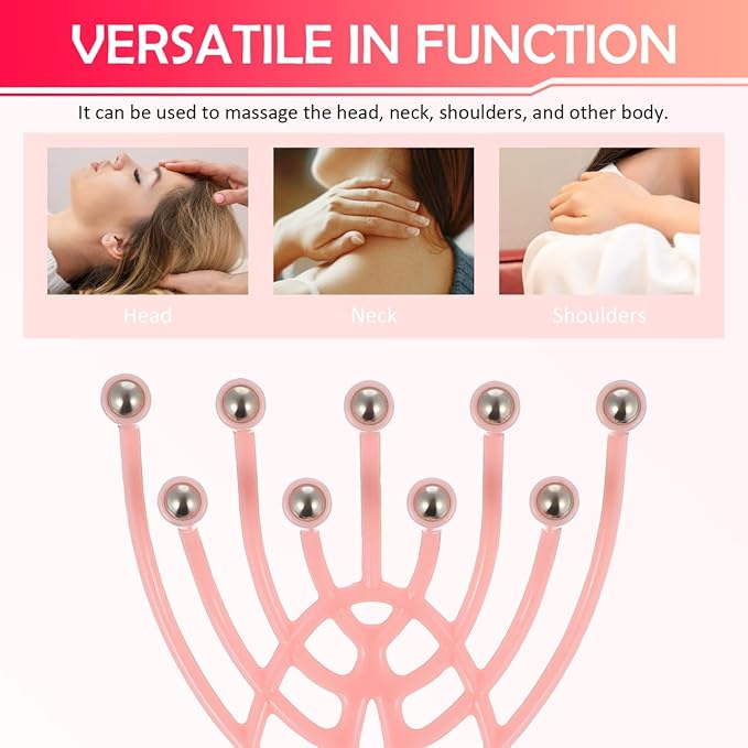 SAFIGLE Handheld Scalp Massager with 9 Claws and Rolling Balls for Deep Head Massage and Stress Relief Compact Portable Tool for Hair Stimulation and Full Body Relaxation at Home or Office