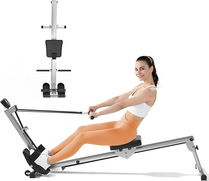 Foldable Rowing Machine for Home Use, Hyper-Quiet Rower with LCD Monitor, 300LBS Capacity Compact Home Rowing Machines