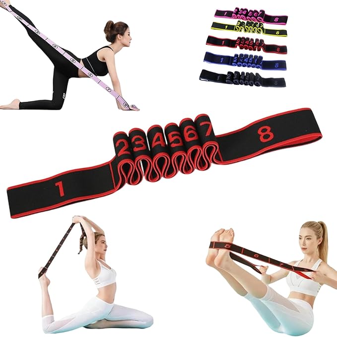 Fitness Resistance Band for Stretching and Yoga, Fashion Puller Exercise, Numbered Resistance Band with Handles for Arms, 8 Loops Elastic Exercise Bands for Yoga, Stretching, Fitness