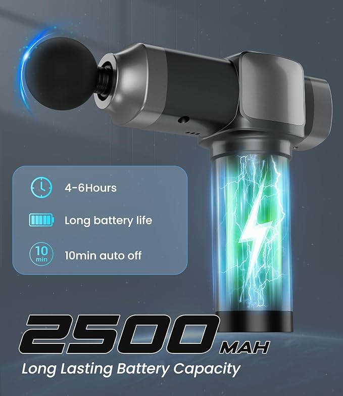 Deep Tissue Massage Gun, Portable Percussion Muscle Massager with 30 Speeds & 6 Attachments, Handheld Electric Back & Neck Massager for Pain Relief