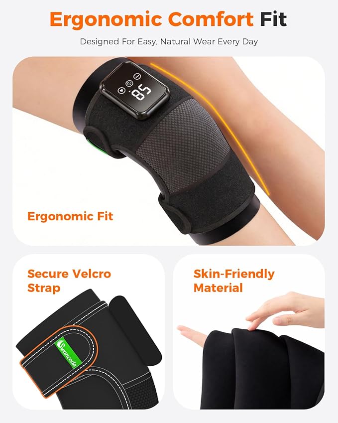3-in-1 Knee Massager for Pain Relief with Heat, Portable Heated Knee Brace with Extension Strap for Knee, Elbow & Shoulder, Cordless Rechargeable Electric Massagers for Joint Comfort (Single)