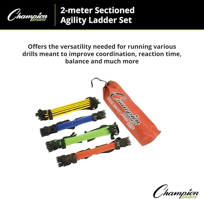 Champion Sports Sectioned Agility Ladder Set, Red/Yellow/Blue/Green, 6.5" x 16" Wide