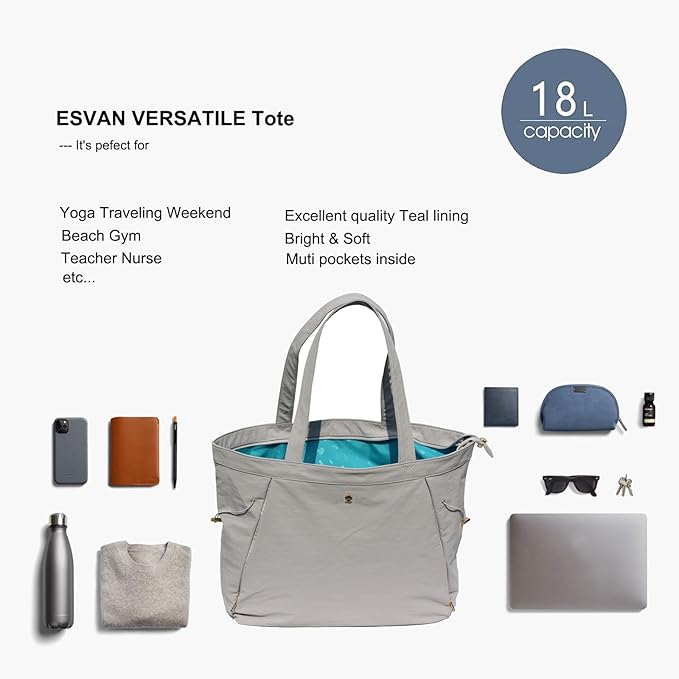 ESVAN Yoga Tote Bag for Women Shoulder Bags Drawstring for Office Workout Travel Carryall Pilates Gym and Beach
