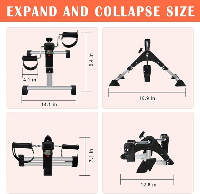 Under Desk Bike Pedal Exerciser, Upper & Lower Peddler Exerciser for Seniors with LCD Display, Fitness Folding Exerciser Peddler for Arm & Leg Workout