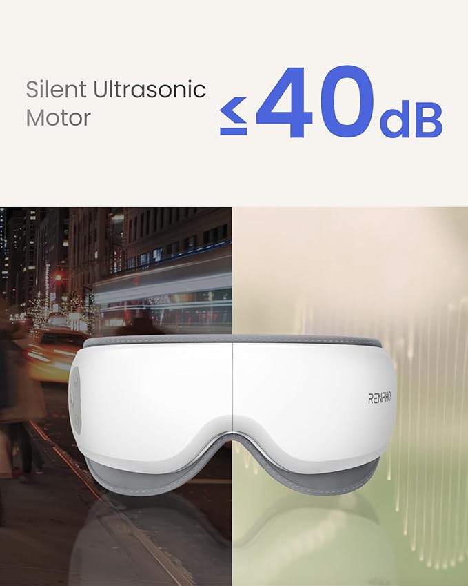 RENPHO Ultra-Quiet Eye Massager with Heat, Lightweight Heated Eye Mask for Migraines, Face Massager for Dry Eyes Relax Reduce Strain Improve Sleep Eyeris Zen