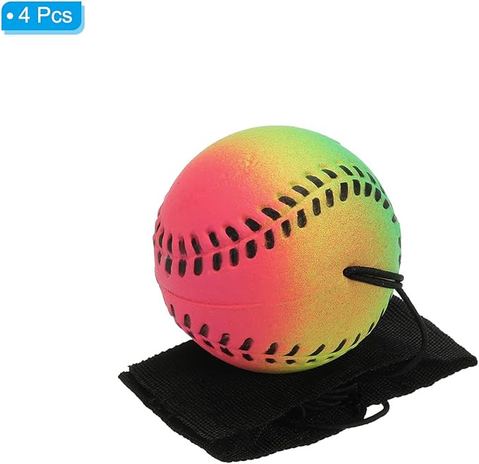 PATIKIL 2.5 Inch Sports Wrist Ball, 4Pcs Baseball Rubber Rebound Wristband Wrist Return Ball Sport on A String for Exercise Play, Mixed Colors