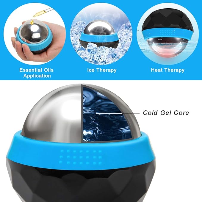 Coolrunner Cold Massage Roller Ball, Cryosphere Cold Massage Ball- Heat Therapy & Cold Therapy Relief with Cold Gel Core- Helps with Muscles Recovery and Inflammation for Shoulders, Neck (Black Blue)