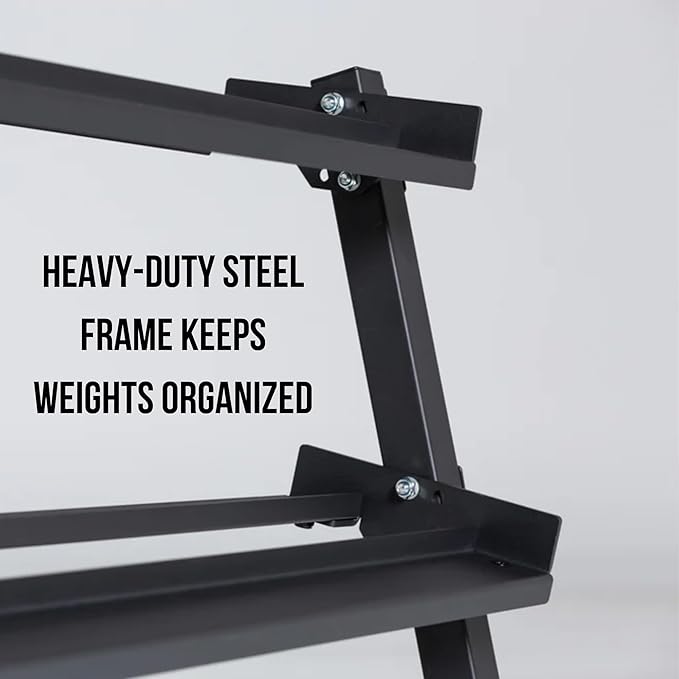 Rep Fitness Dumbbell Rack | 3-Tier Compact Holder | Fits Sets 5-50 lb | Weight Storage Stand | Rubber Hex Organizer | Free Weights Shelf | Heavy Duty Steel Frame | Gym Equipment for Home