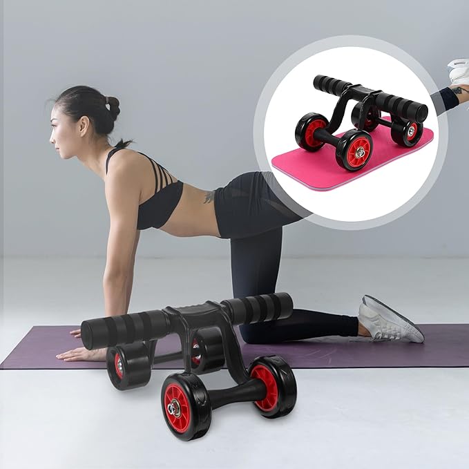 SUPVOX Four-wheel Ab Roller Wheel with Knee Pad Mat, Portable Core Workout Fitness Equipment for Home Abdominal Exercise and Strength Training