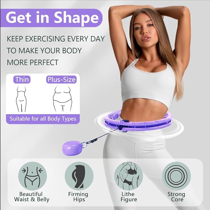 U1 Weighted Hula Hoop – 30 Knots 19"–61" Adjustable Waist, Magnetic Lock with Spring Massage Heads, Infinity Hoop Plus Size for Adults & Kids, Ab Workout, Weight Loss, Abdominal Toner