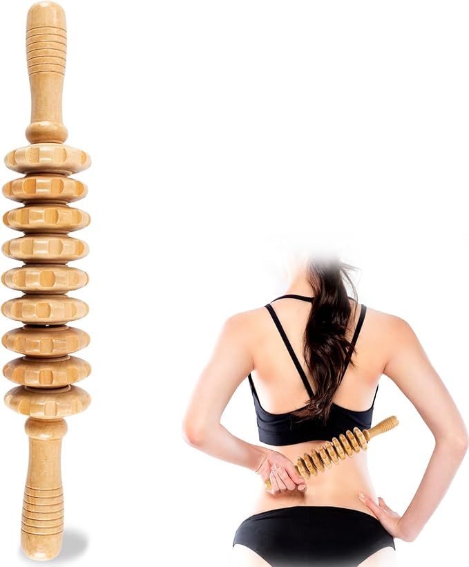 Wood Therapy Massage Tools,Wooden Massager Stick Roller Lymphatic Drainage Tool,Maderoterapia Kit Self Massage Roller Tool for Cellulite Reduction,Muscle Tension and Body Shaping,Contouring