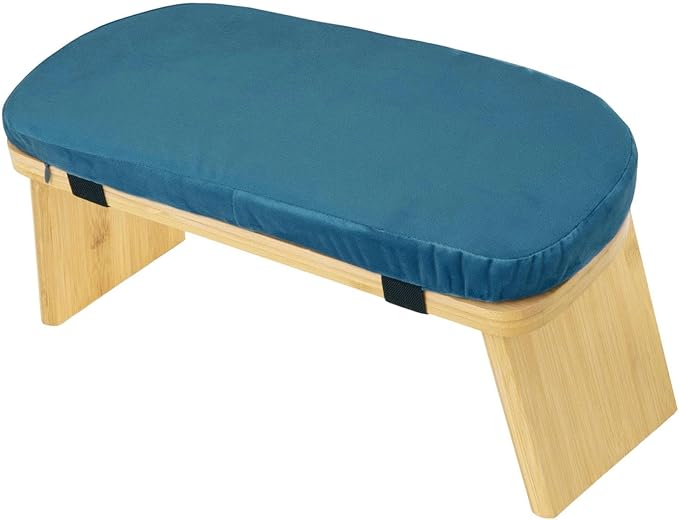 Meditation Bench Kneeling Stool Ergonomic Wood with Soft Cushion, Foldable Portable Prayer Bench, Meditation Stool 16.93x7.48x7.09inch- Blue