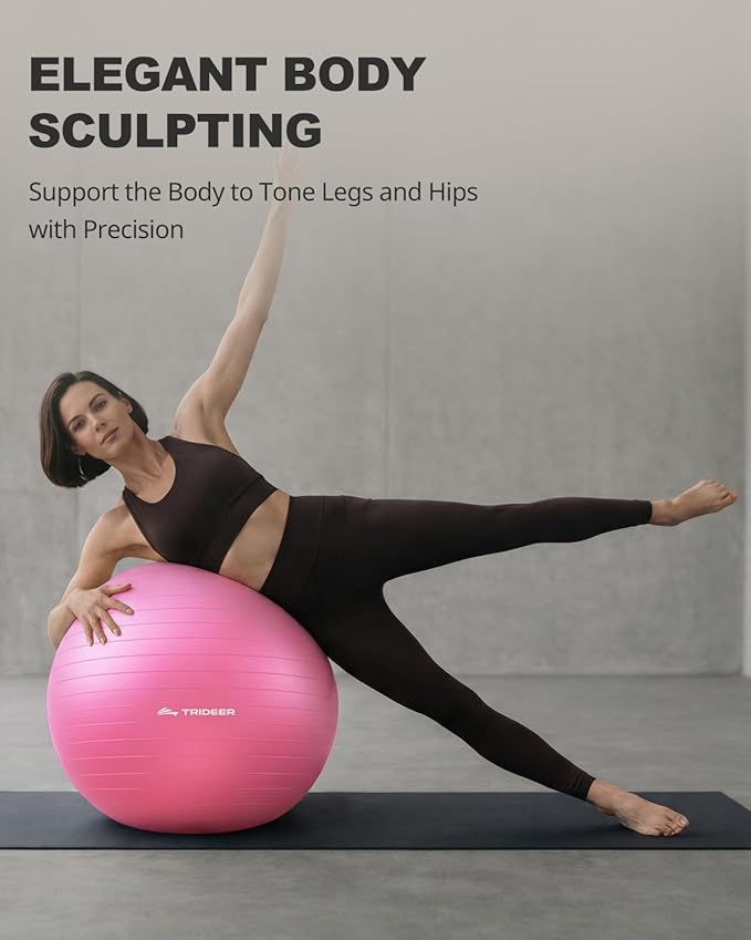 Trideer Exercise Ball for Yoga, Pilates & Fitness – Stability Ball Equipment for Home Gym & Office Chair, Core & Balance Training Accessories, Physical Therapy Equipment, Quick Pump Included, 5 Sizes