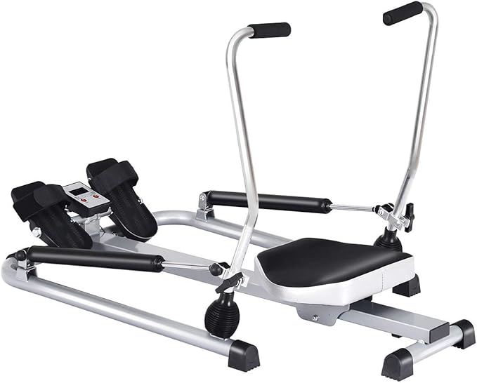 Goplus Hydraulic Rowing Machine, Full Motion Folding Rower with LCD Monitor, Adjustable Resistance and Full Arm Extensions for Home Use