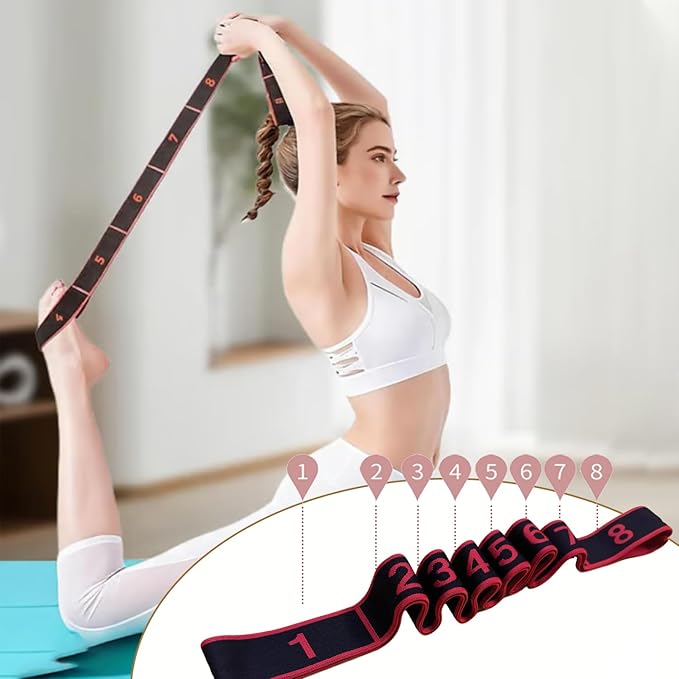 Fitness Resistance Band for Stretching and Yoga, Number Stretch Resistance Band with Clear Markings, 8-Section Elastic Training Bands
