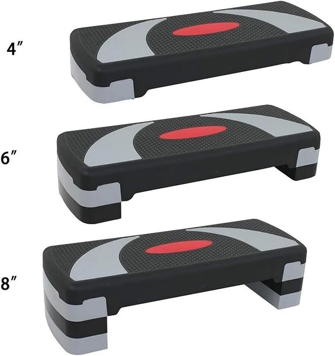 Aerobic Step Platform Trainer with Adjustable 3-Level Risers (4", 6", 8" Height) – 400 lb Capacity Non-Slip Exercise Stepper for Cardio & Strength Workouts at Home or Gym