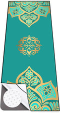 Colorful Star Yoga Towel with Corner Pockets, Non Slip Grip Dots Absorbent Hot Yoga Mat Towels, Yoga Blankets with Travel Bag, Mat Cover for Workout, Gym, Fitness - 70"x26", Turquoise Gold Mandala