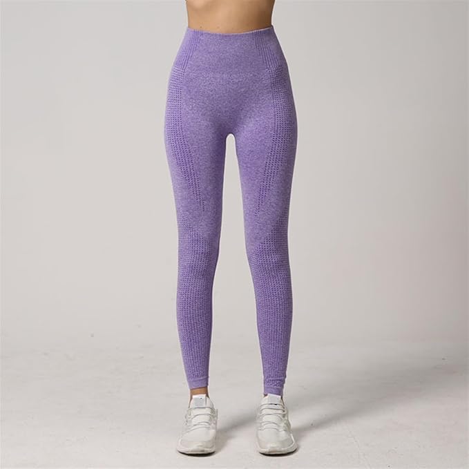 Yoga Set Seamless Women Long Sleeve Blouses Top Gym Sport Bra High Waist Tight Leggings Fitness Suit Shorts Sets (Color : Purple Trousers, Size : Large)