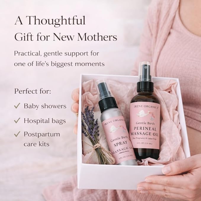 Organic Perineal Massage Oil Spray by Irene Organics for Pregnancy and Postpartum - Prevention for Perineum Tearing, All Natural, Third Trimester Pregnancy Must Haves for Childbirth (Perineal Bundle)