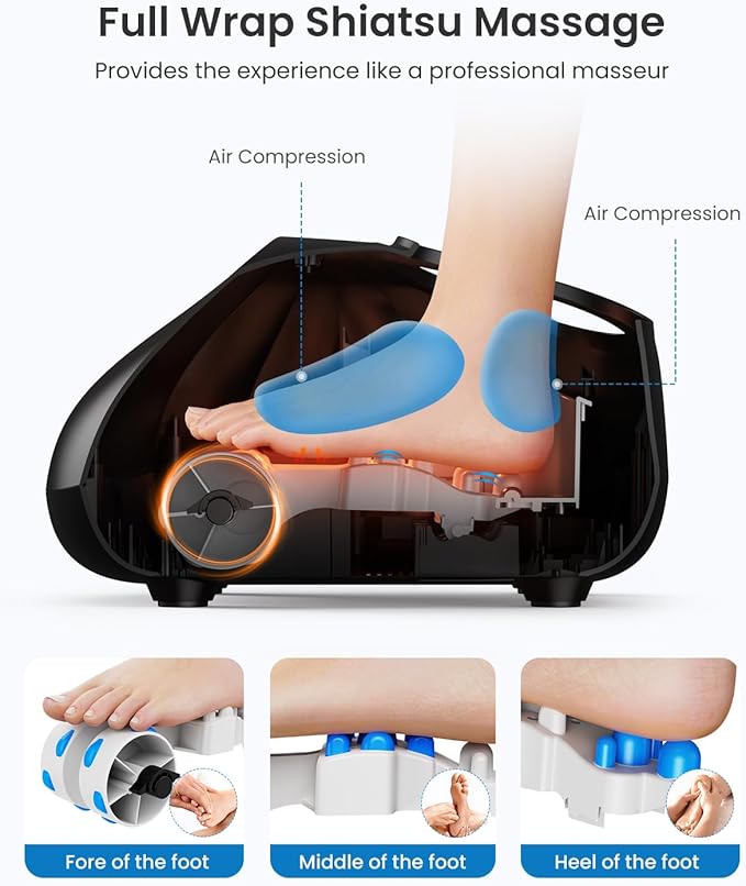RENPHO Foot Massager Machine with Heat [2026 Upgraded], Shiatsu Foot Massager for Neuropathy, Plantar Fasciitis Massager for Men Women, Up to Size 14, FSA Eligible HSA Store Eligible Massager, Black