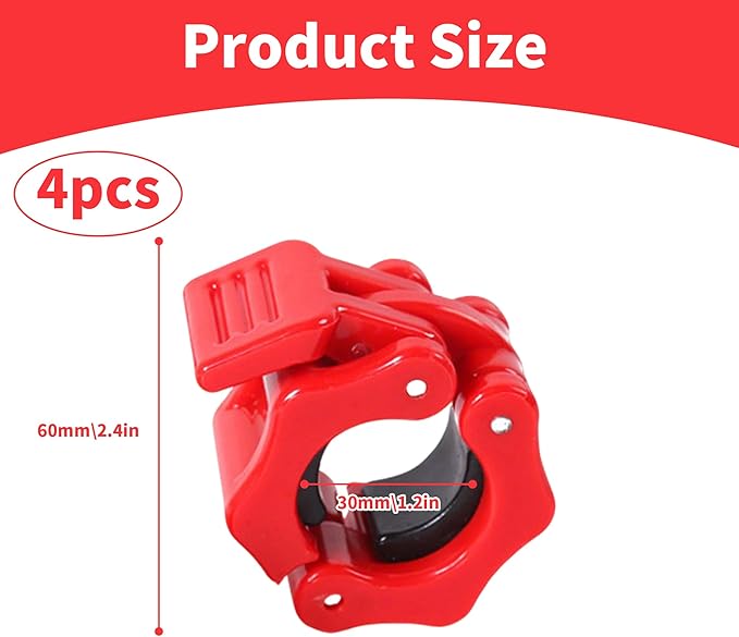 4 Pack Dumbbell Barbell Clamps 30mm, Quick Release Weight Bar Collars, Secure Locking Barbell Clips for Weightlifting, Workout, Strength Training & Fitness Accessories