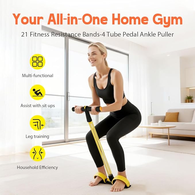 21 Fitness Resistance Bands with 4 Tube Pedal Ankle Puller, 2026 New Multifunction Elastic Yoga Resistance Band for Home Gym Use