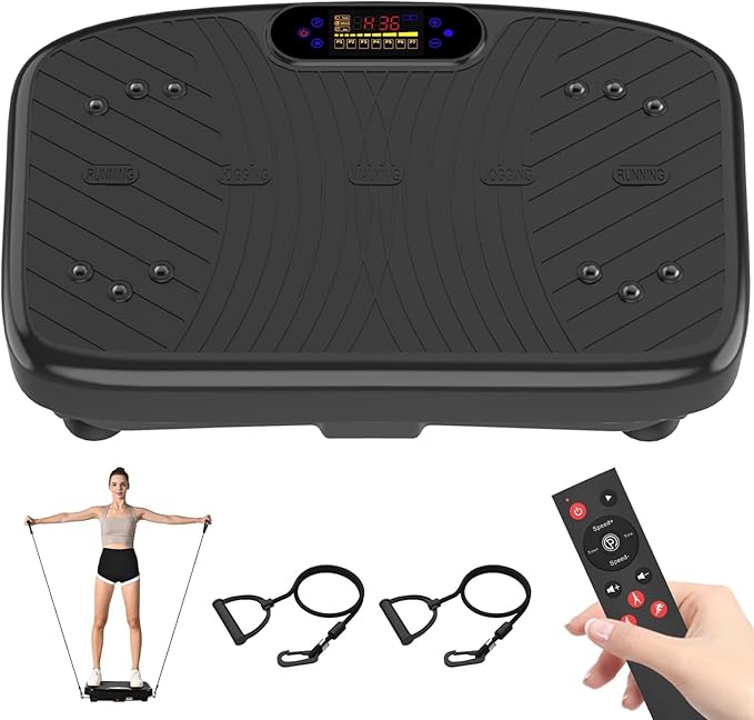 Vibration Plate Exercise Machine, Vibrating Plate Platform for Lymphatic Drainage with 200 Adjustable Speeds, Power Vibration Plate for Weight Loss & Fitness, Supports Weight 450 Lbs