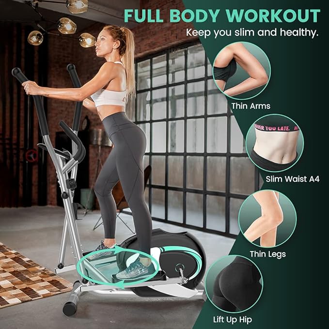 Dripex Elliptical Exercise Machine, Hyper-Quiet Elliptical Machine for Home, Magnetic Elliptical Training Machines with 8-Level Resistance, 6KG Flywheel, Pulse Sensor, LCD Monitor