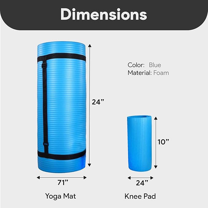 BalanceFrom 71x24 Inches Yoga Mat with Knee Pad and Optional Blocks – Extra 1-Inch Thick Non-Slip Foam with Anti-Tear Surface and Carrying Strap for Home, Studio, or Gym Workouts