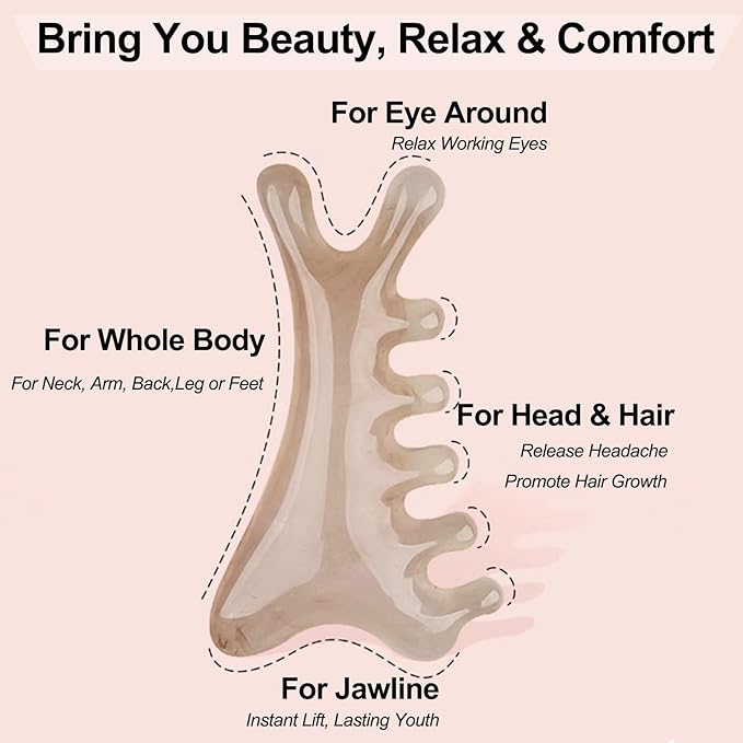 Premium 6 in 1 Head Scalping Massage Tool Comb for Hair|Head|Face|Eye|Neck|Resin Whole Body GuaSha Tool|Vintage Gift Package Relieve Stress Stay Young Home Massage Time-Penny Saver(Grey)