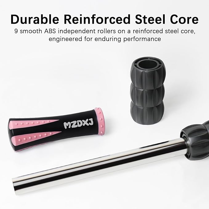 Muscle Roller Massage Roller Stick- Deep Tissue Fascia Blaster for Myofascial Pain Relief, Lymphatic Drainage & Body Sculpting, Handheld Physical Therapy & Recovery Tool (Pink black-18 inch)