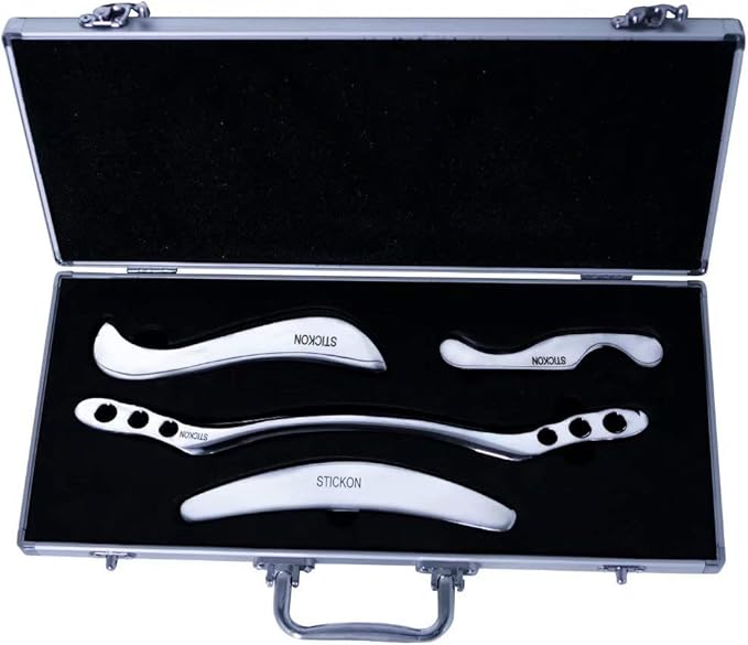 STICKON Stainless Steel Gua Sha Scraping Massage Tool Set IASTM Tools Great Soft Tissue Mobilization Tool (J Shape)