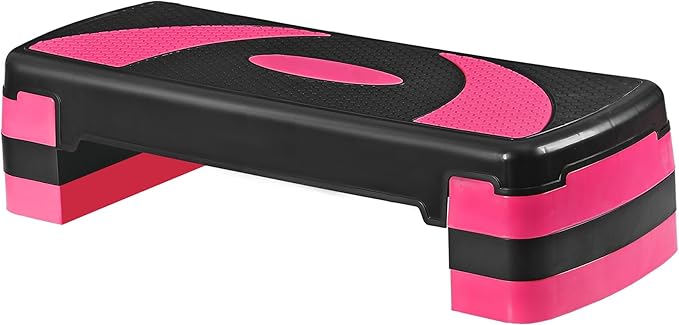 30" Aerobic Step Platform - 3-Level Adjustable Height (4"/6"/8"), Non-Slip Fitness Stepper w/Stackable Risers for Home Gym, Cardio & Strength Training