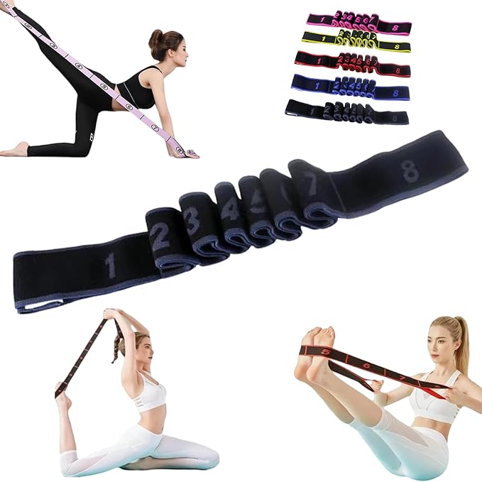 Fitness Resistance Band for Stretching and Yoga, Fashion Puller Exercise, Numbered Resistance Band with Handles for Arms, 8 Loops Elastic Exercise Bands for Yoga, Stretching, Fitness