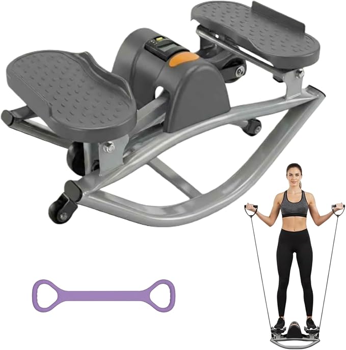 Rock Stepper Exercise Machine, Foldable Lateral Stepper Side to Side with LCD Monitor, Carbon Steel Step Machine for Home Office, Heavy Duty 220lbs Capacity Rocking Stepper