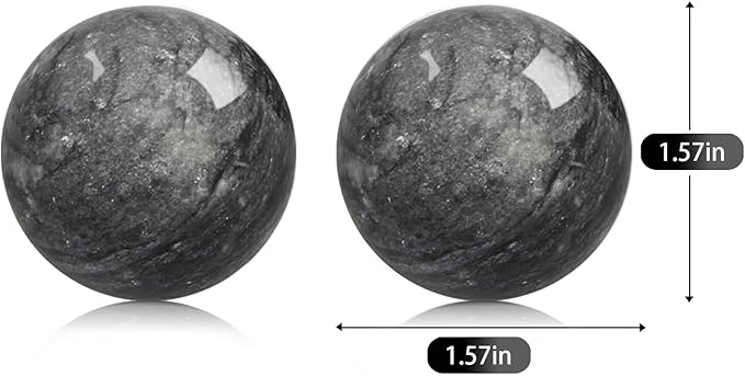 Traditional Chinese Baoding Balls, Marble Health Exercise Stress Relief Balls with an Upgraded Shockproof Imitation Wood Box, Dark Grey, 2-Piece Set, Medium-1.57"