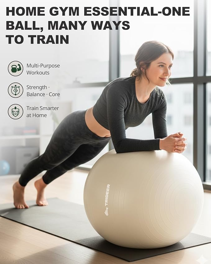 Trideer Exercise Ball for Yoga, Pilates & Fitness – Stability Ball Equipment for Home Gym & Office Chair, Core & Balance Training Accessories, Physical Therapy Equipment, Quick Pump Included, 5 Sizes