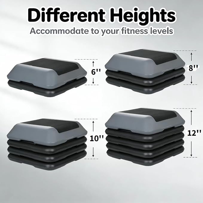 ZENY 16" x 16" High Aerobic Step Aerobics Stepper Platform with 4 Risers, Exercise Workout Stepper, Home Gym Equipment, Fitness Step Platform, Adjustable Aerobic Stepper