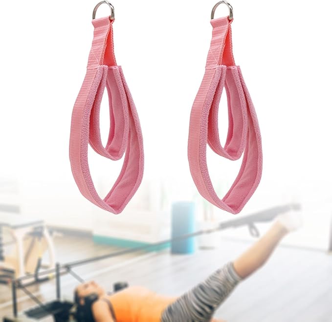 Generic 2Pcs Pilates Straps for Reformer, Comfortable Grip Nonslip Handle D Rings Straps Pilates Double Loop Straps Fitness Equipment for Women Men Home Gym