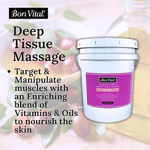 Bon Vital' Deep Tissue Massage Lotion, 5-Gallon, Professional-Grade Moisturizing Lotion for Deep Tissue Therapy, Non-Greasy Skin Softening Formula, Muscle Relaxation, Unscented