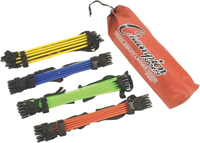 Champion Sports Sectioned Agility Ladder Set, Red/Yellow/Blue/Green, 6.5" x 16" Wide