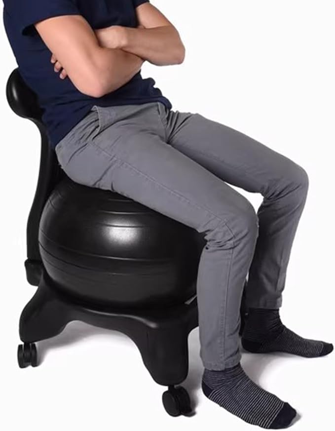 Stability Yoga Ball Chair with Wheels and Backrest, Rolling Exercise Ball Chair with Pump, Yoga Ball Seat Active Sitting for Spine Health(Deep Coffee)