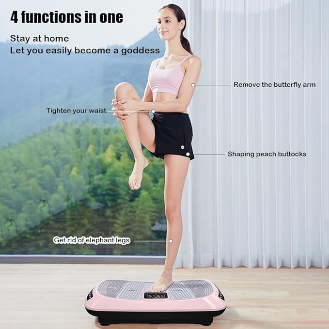 Vibration Platform Machine for Home Gym, Vibration Plate Exercise Board for Fitness, Full Body Vibrating Workout Machine w/Resistance Bands (Color : Pink)