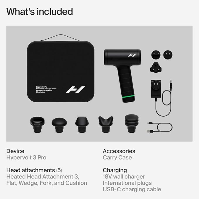 Hyperice Hypervolt 3 Pro – Professional Percussion Massage Gun with QuietGlide Technology | 6 Speeds, Pressure Sensor, Heated Head & 5 Attachments | Deep Tissue Muscle Relief and Recovery