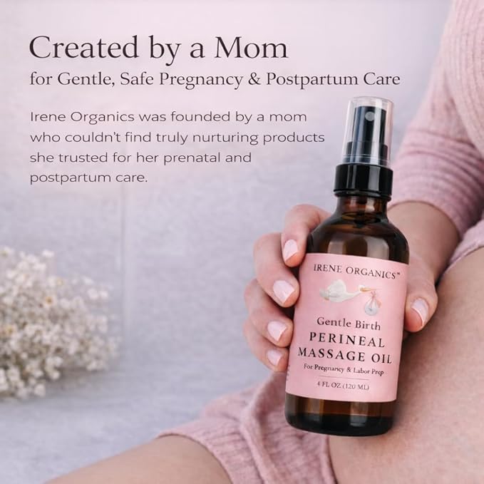 Organic Perineal Massage Oil Spray by Irene Organics for Pregnancy and Postpartum - Prevention for Perineum Tearing, All Natural, Third Trimester Pregnancy Must Haves for Childbirth (Perineal Bundle)