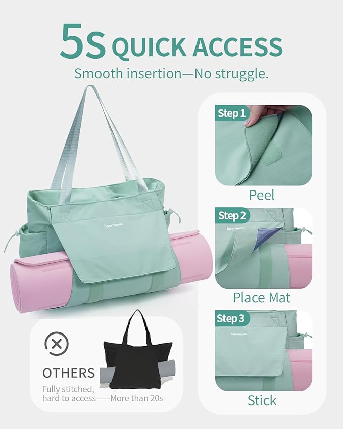 sportsnew Yoga Mat Bag Tote Yoga Gym Bags For Women Men with Waterproof Wet Pocket & Hook-and-loop, Quick Access Storage Yoga Mat Bag Carrier