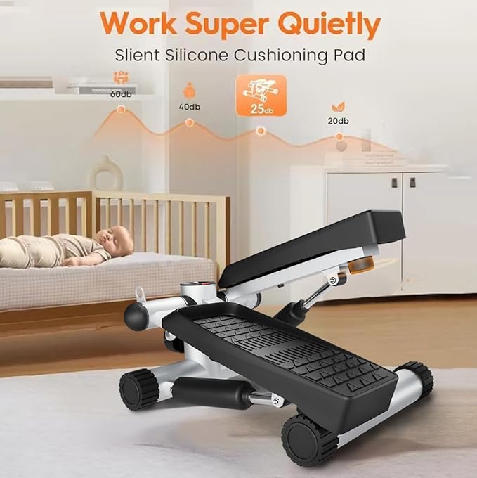 Steppers for Exercise, Stair Stepper with Resistance Bands, Mini Stepper with 330LBS Loading Capacity, Hydraulic Fitness Stepper with LCD Monitor,White