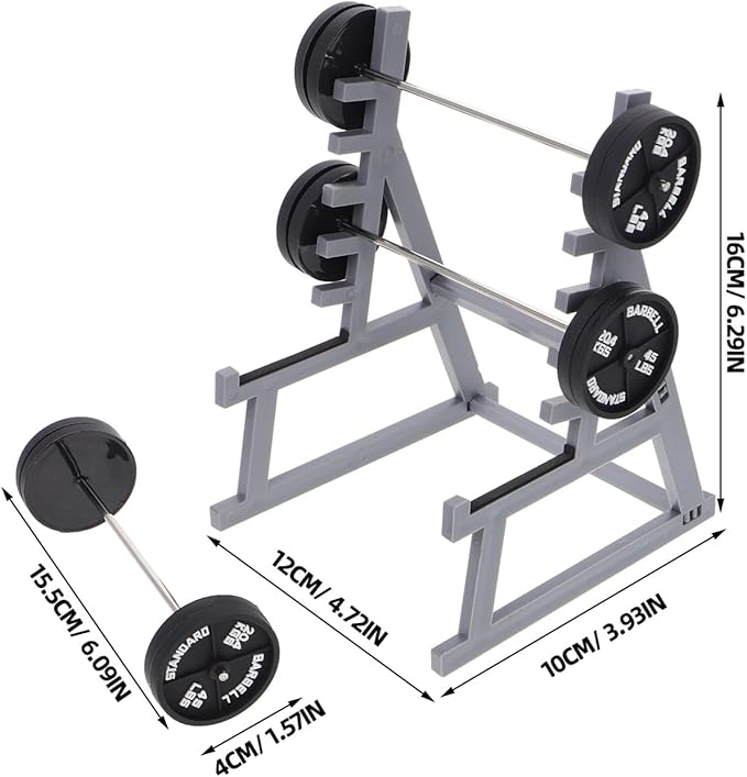ibasenice Miniature Squat Rack Pen Holder with Barbell Pen, Dollhouse Gym Furniture, Office Desk Decor, Black Plastic, 6.29x4.72x3.93 Inches, Set of 4 for Home, Office, Car
