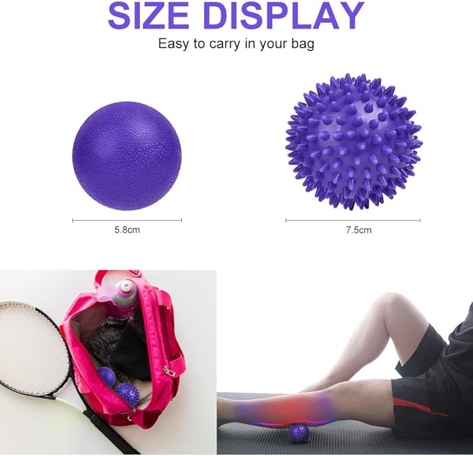 URAQT Spiky Massage Ball Set, 2 Pack Physical Therapy Massage Balls, Hard Lacrosse Ball & Spiky Massage Ball for Myofascial Release and Trigger Point Deep Tissue Massage (Purple)